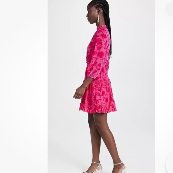 SHOSHANNA,Arlene Tiered Exquisite Velvet Mini-dress In Fuchsia,Fabulous!Size 12 - Picture 6 of 16